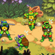 A TMNT: Shredder's Revenge screenshot showing the titular turtles' unique taunts in-game.